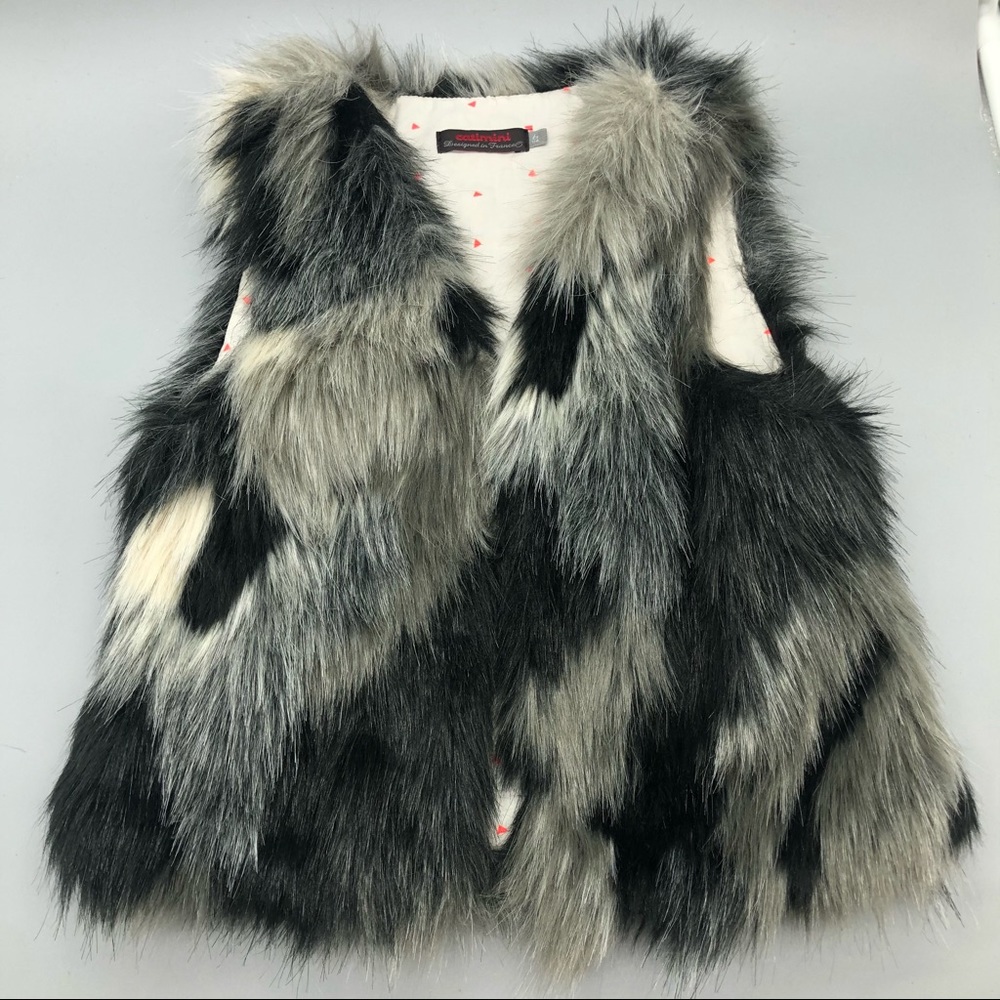 Catimini Black and Gray Faux Fur Vest